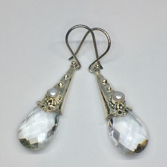 Designer RGN Sterling Crystal & Pearl Earrings - Picture 3 of 4